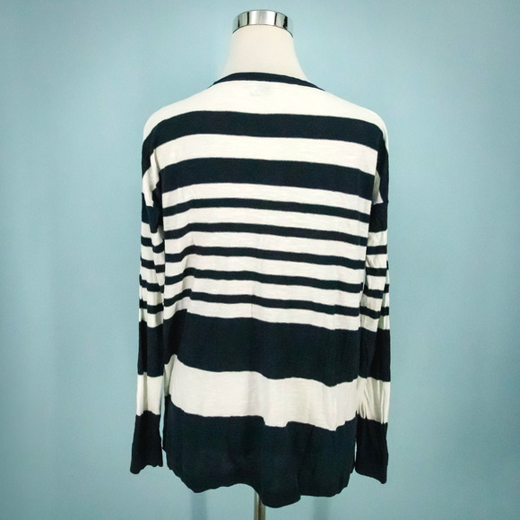 Vince Size Small S Navy Blue White Stripe Nautical Style Crew Cotton Sweater - Picture 3 of 7